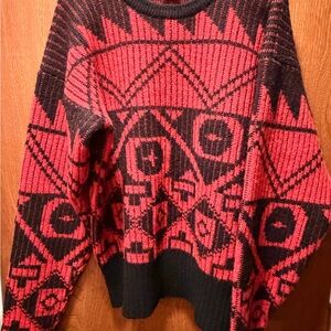 Bold Red and Black Geometric Sweater